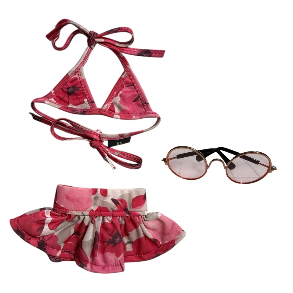 Floral Pink Dog Bikini Set with Sunglasses